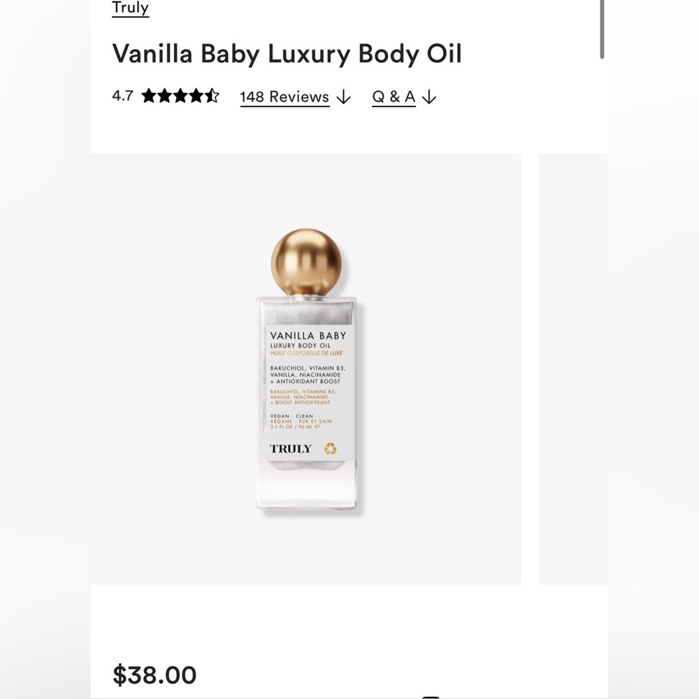 Truly Vanilla Baby Luxury Body Oil - NEW